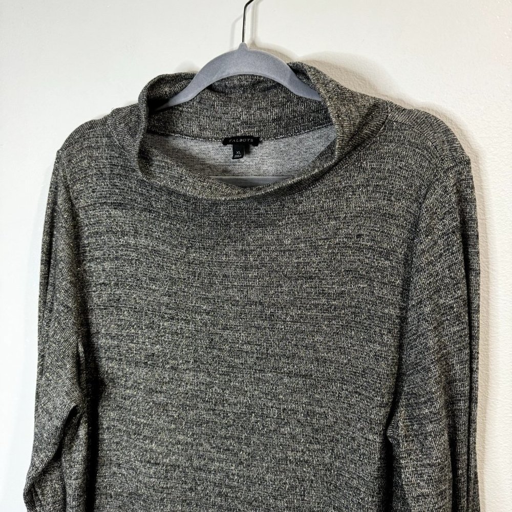 Talbots Cowl Neck Sweater Size XL Extra Large Gray Gold Brown Knit Stretch Shirt - Picture 2 of 9